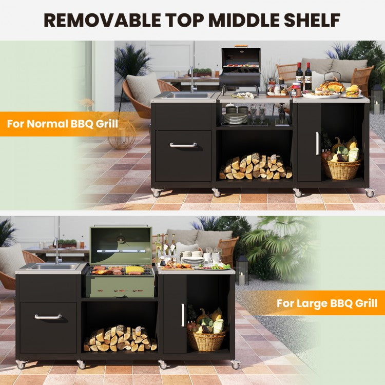 Outdoor Grill Table with Sink and Drainage Heavy Duty Metal Grill Cart
