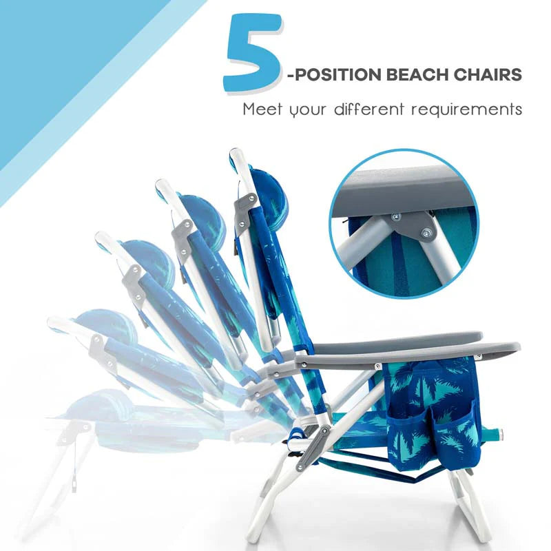 2 Pack 5-Position Outdoor Folding Backpack Beach Chair & Table Set, Patio Lawn Camping Chair Beach Sling Chair