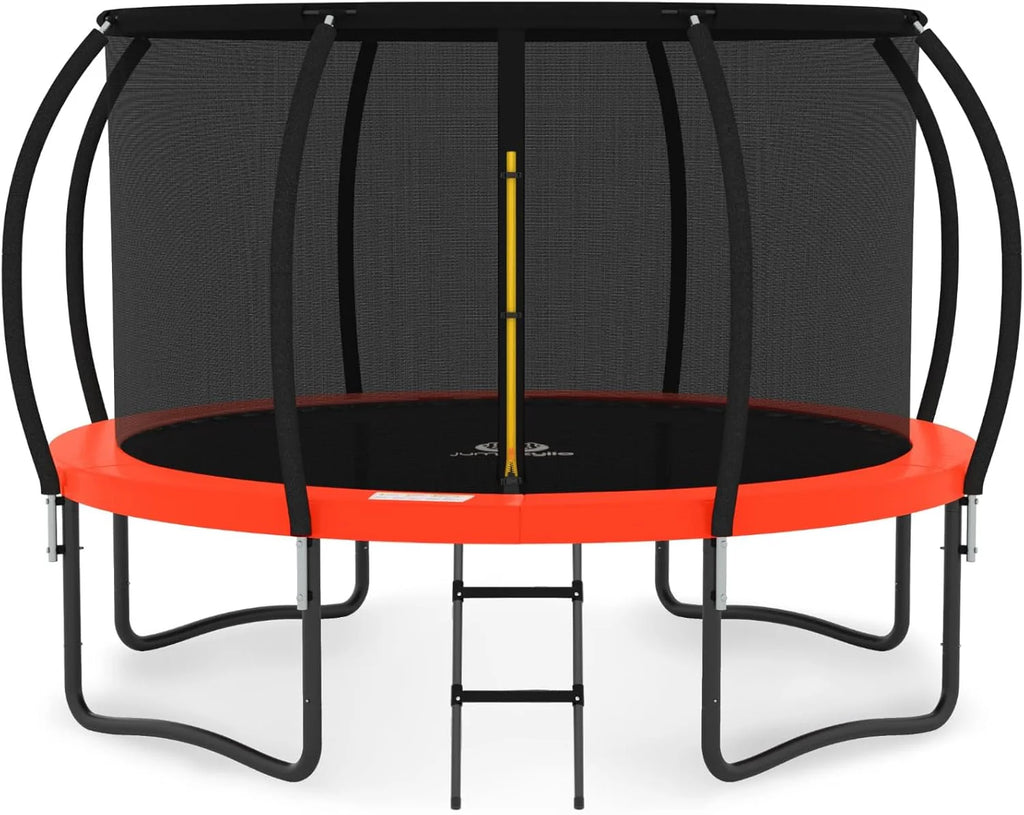 JUMPZYLLA Trampoline 8FT 10FT 12FT 14FT 15FT 16FT Trampoline with Enclosure - Recreational Trampolines with Ladder and AntiRust Coating, ASTM Approval Outdoor Trampoline for Kids