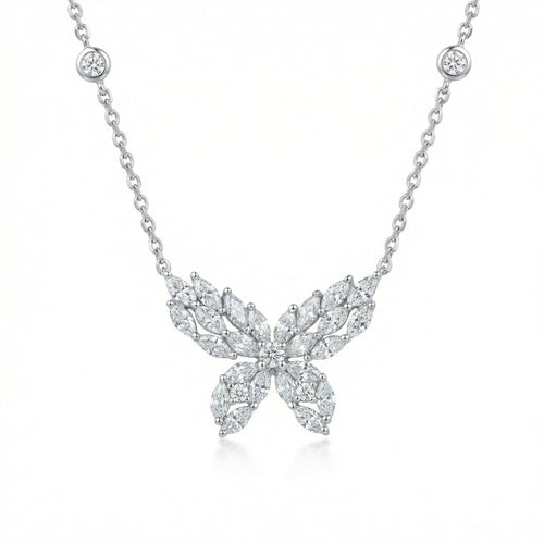 925 Sterling Silver Elegant Marquise CZ Butterfly Necklace with Bezel-Set Station Accents