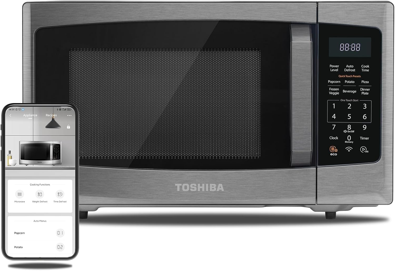 TOSHIBA 4-in-1 ML-EC42P(SS) Countertop Microwave Oven, Smart Sensor, Convection, Air Fryer Combo, Mute Function, Position Memory 13.6" Turntable, 1.5 Cu Ft, 1000W, Silver