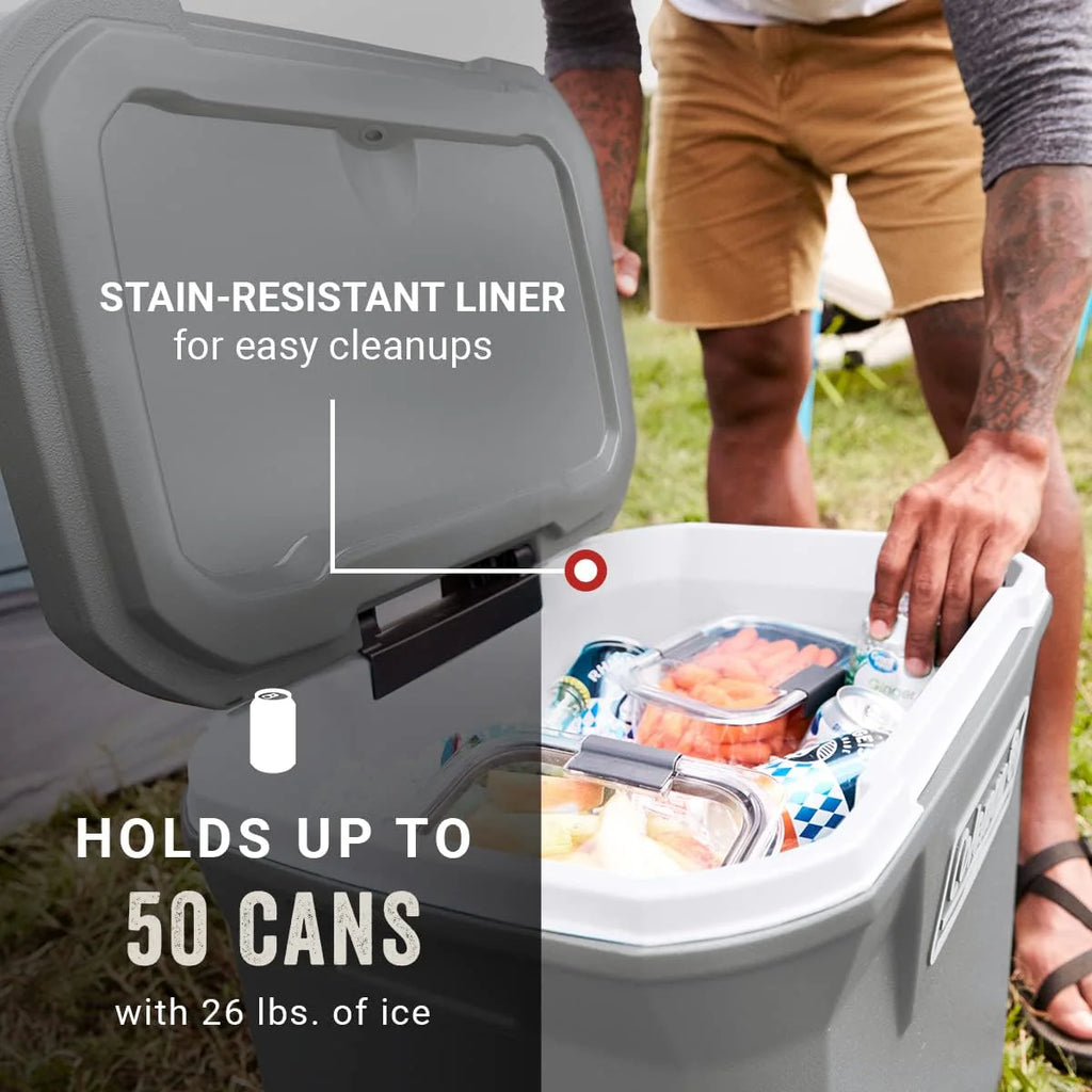 Coleman Classic Series Insulated Portable Wheeled Cooler, Leak-Resistant Outdoor Hard Cooler Keeps Ice up to 5 Days, 100-Quart