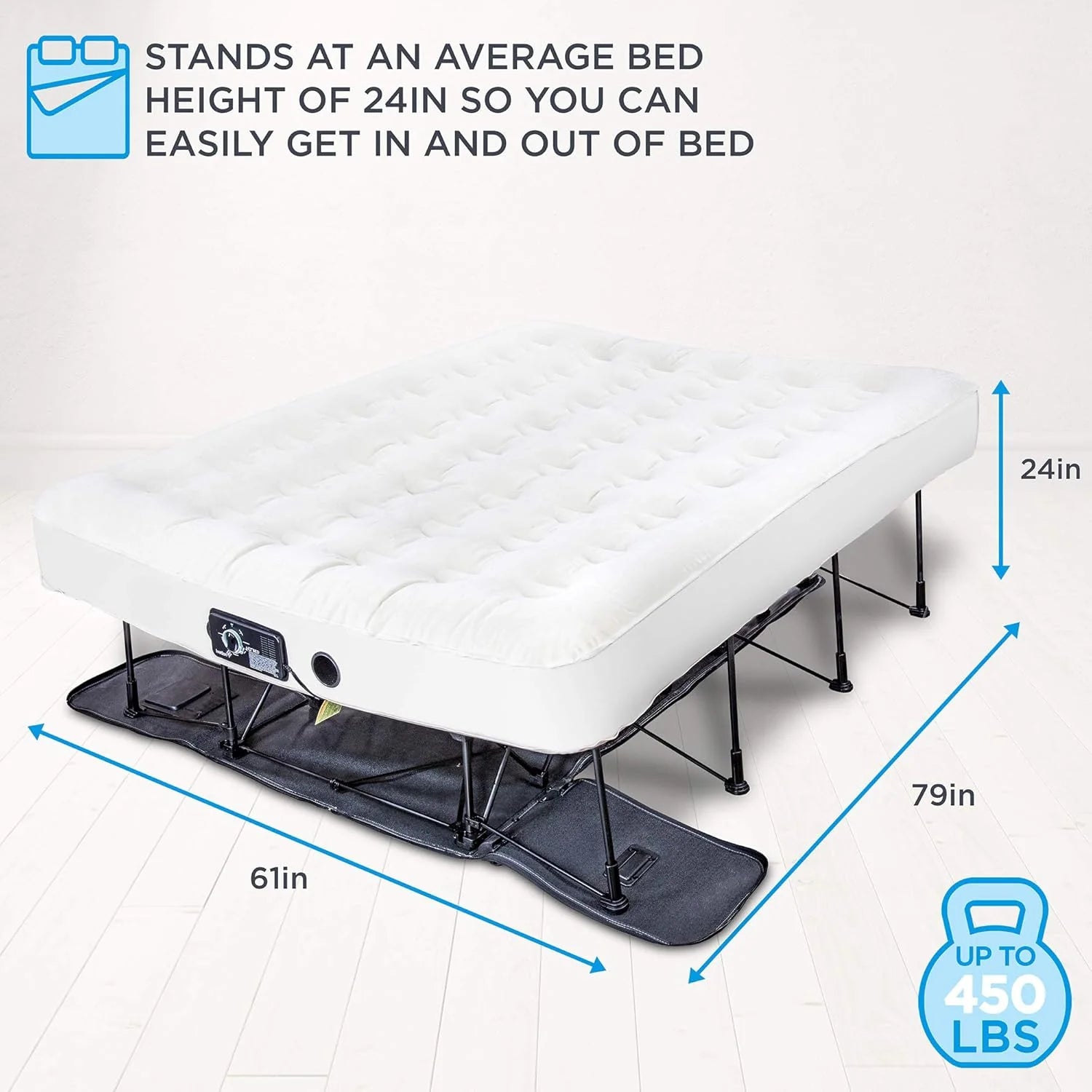 Ivation EZ-Bed (King) Air Mattress with Frame & Rolling Case, Self Inflatable, Blow Up Bed Auto Shut-Off, Comfortable Surface AirBed, Best for Guest, Travel, Vacation, Camping