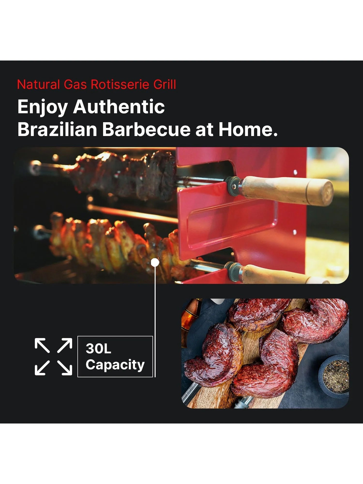 Brazilian Flame Churrasco® Gas Rotisserie Oven Grill Roaster with Auto Rotating Skewers for Rotisserie Chicken, Brazilian Style BBQ and Churrasco, Shawarma Machine, Propane Grill - 2024 Series