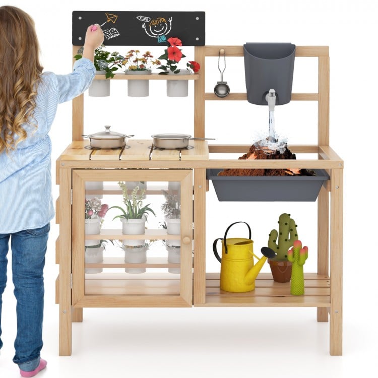 Mud Kitchen Playset with Sink and Plants Observation Room
