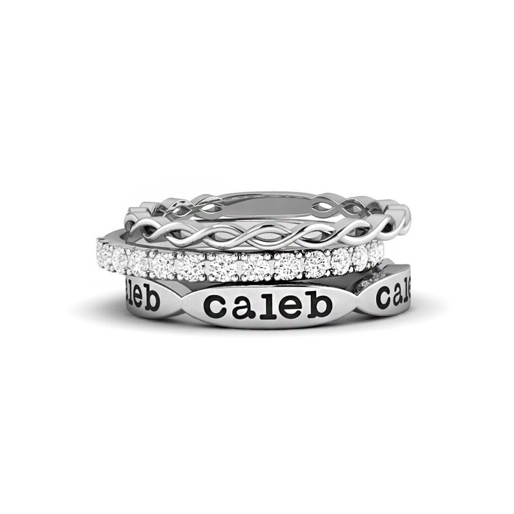 Personalized Fishing Net Stacked Ring With Name