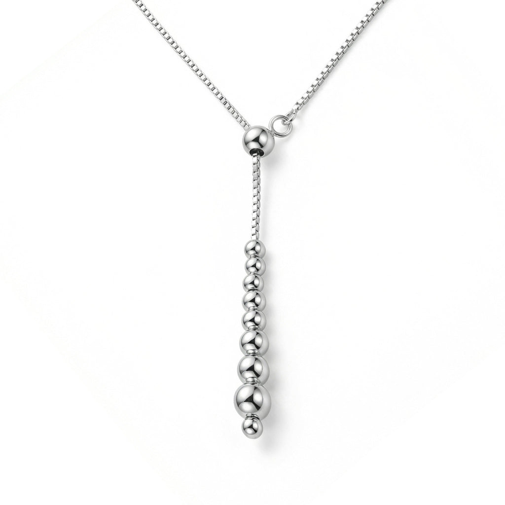 925 Sterling Silver Elegant Sterling Silver Graduated Bead Lariat Necklace with Adjustable Slider Box Chain