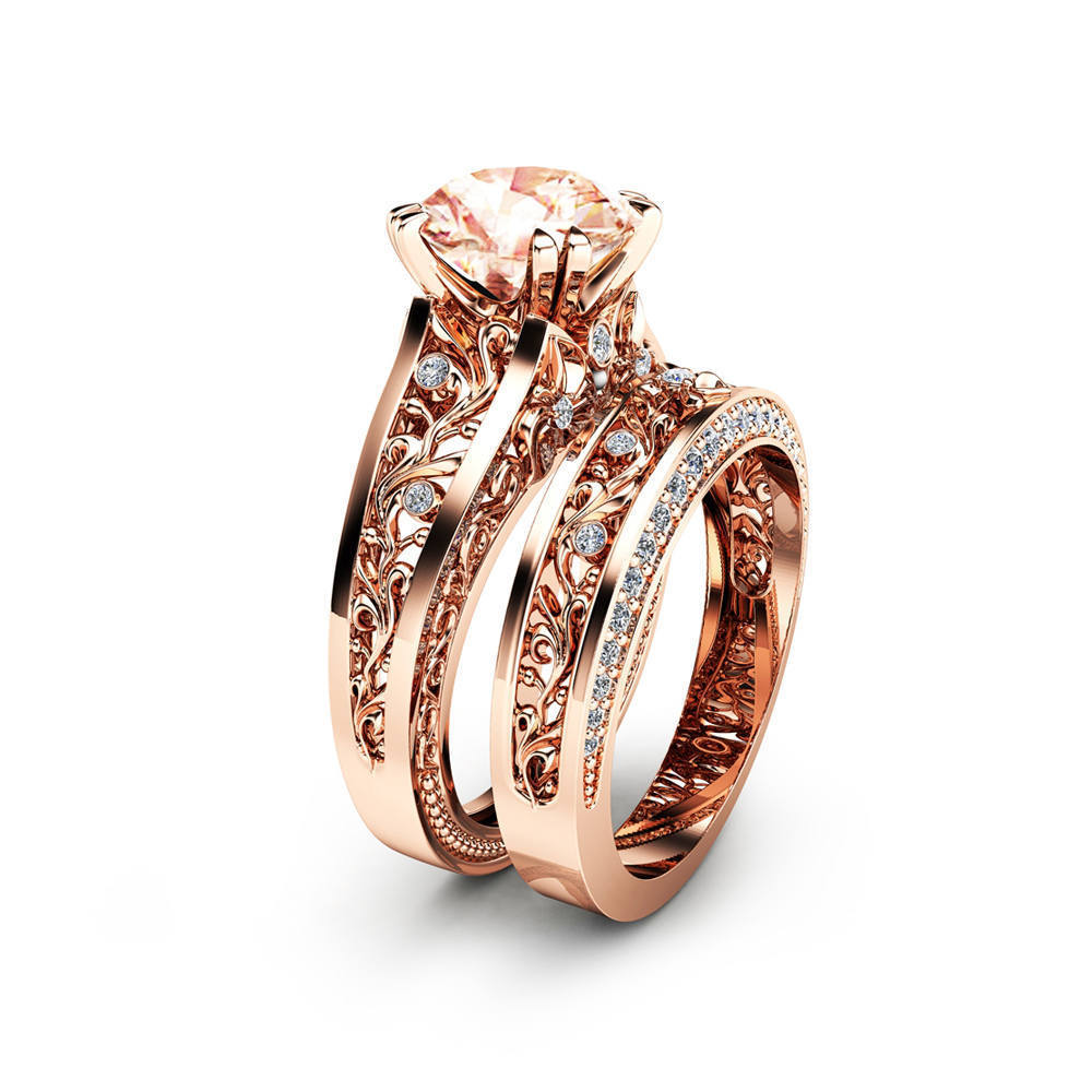 14K Rose Gold Plated Champagne Gemstone Engagement Ring
