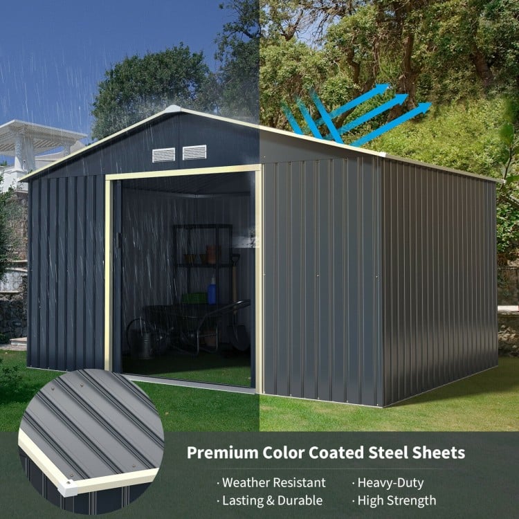11 x 8 Feet Metal Storage Shed for Garden and Tools with 2 Lockable Sliding Doors