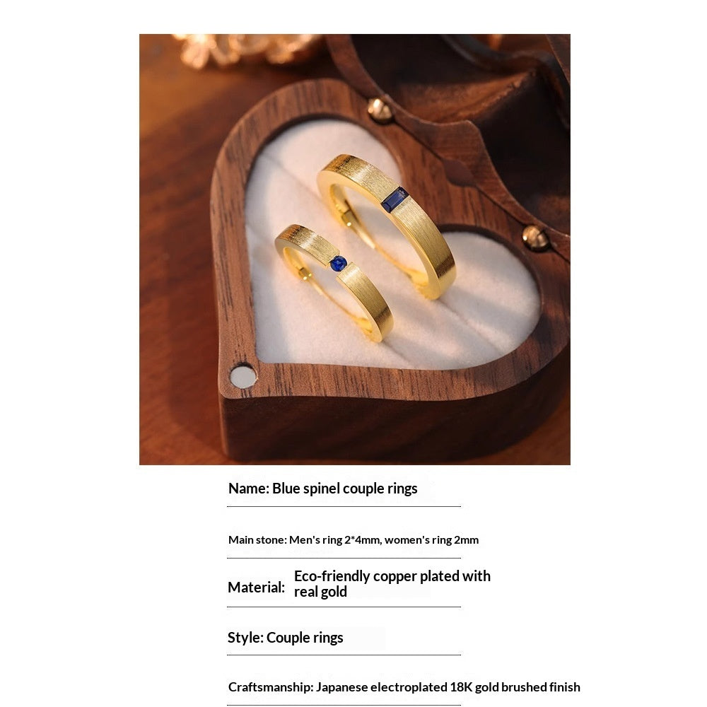 Hand-drawn And Engraved Blue Zircon Gold-plated Men's And Women's Matching Rings