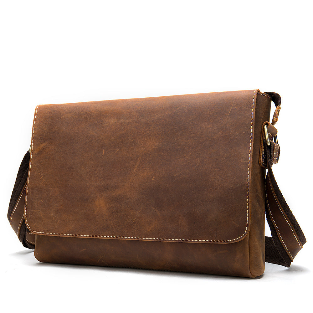 Genuine Leather Mens Shoulder Fashion Saddle Leather Crossbody Casual Messenger Bag