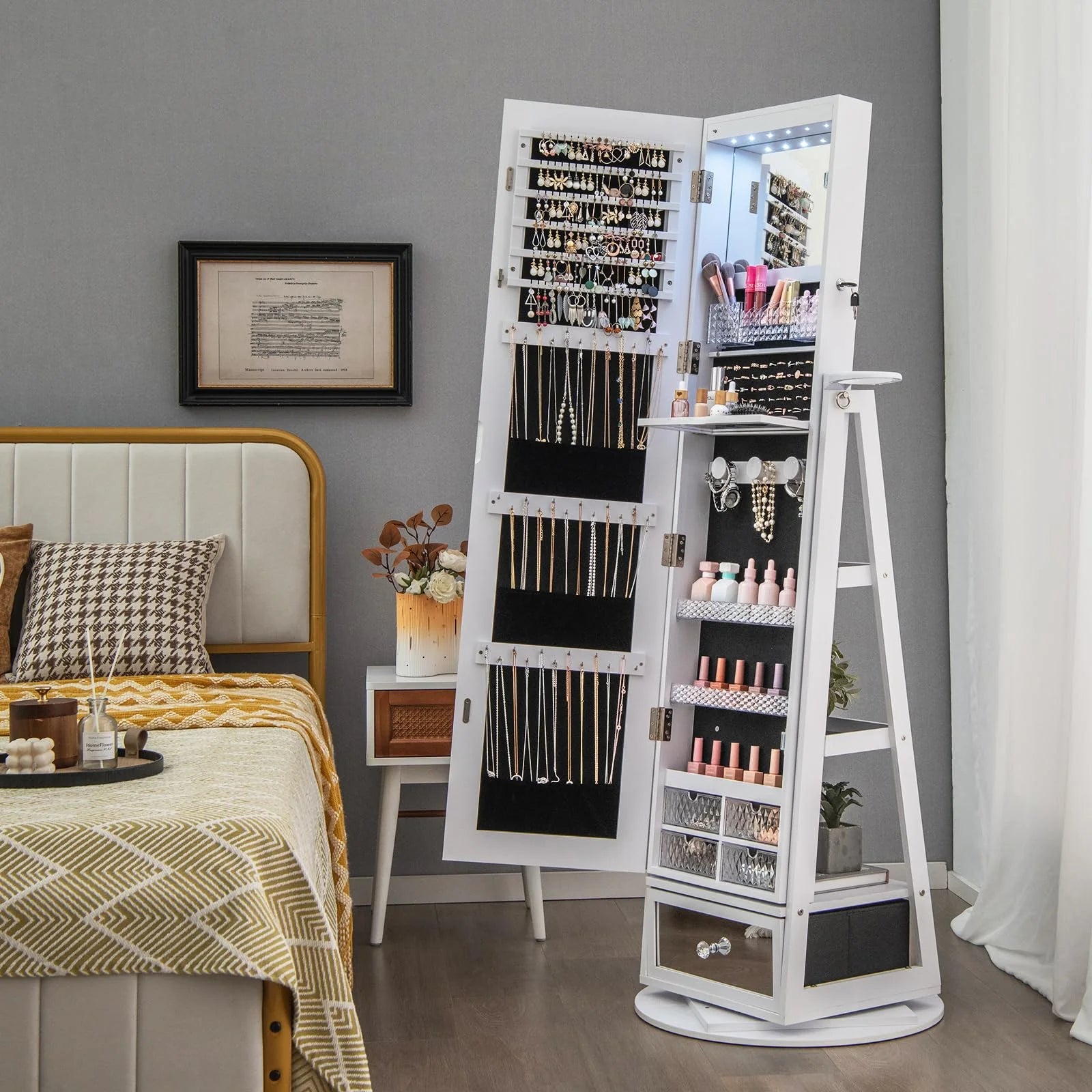 Giantex 360�� Swivel Jewelry Cabinet w/Full-Length Mirror
