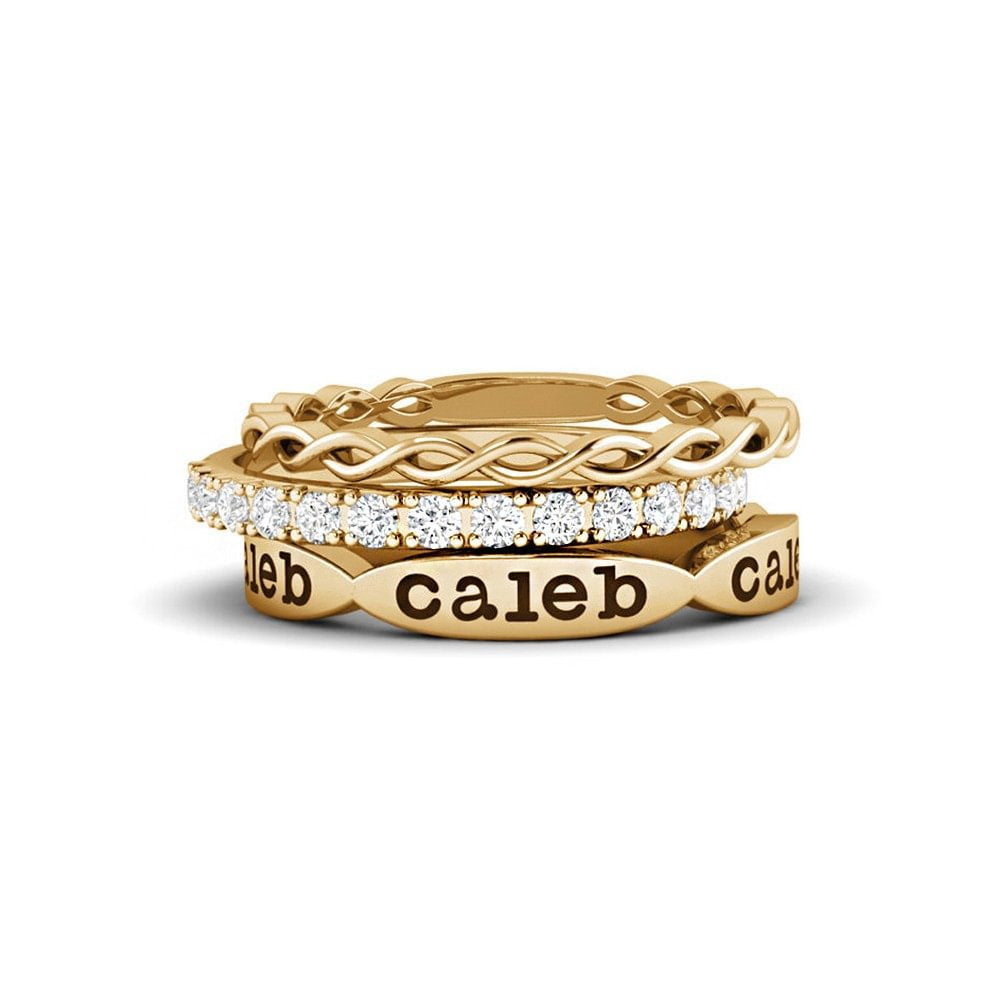 Personalized Fishing Net Stacked Ring With Name