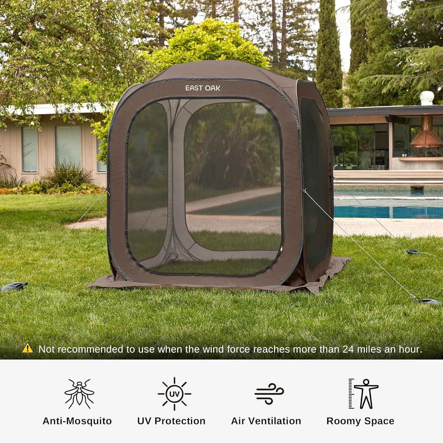 EAST OAK Screen House Tent Pop-Up, Portable Screen Room Canopy Instant Screen Tent 10 x 10 FT with Carry Bag for Patio, Backyard, Deck & Outdoor Activities, Beige