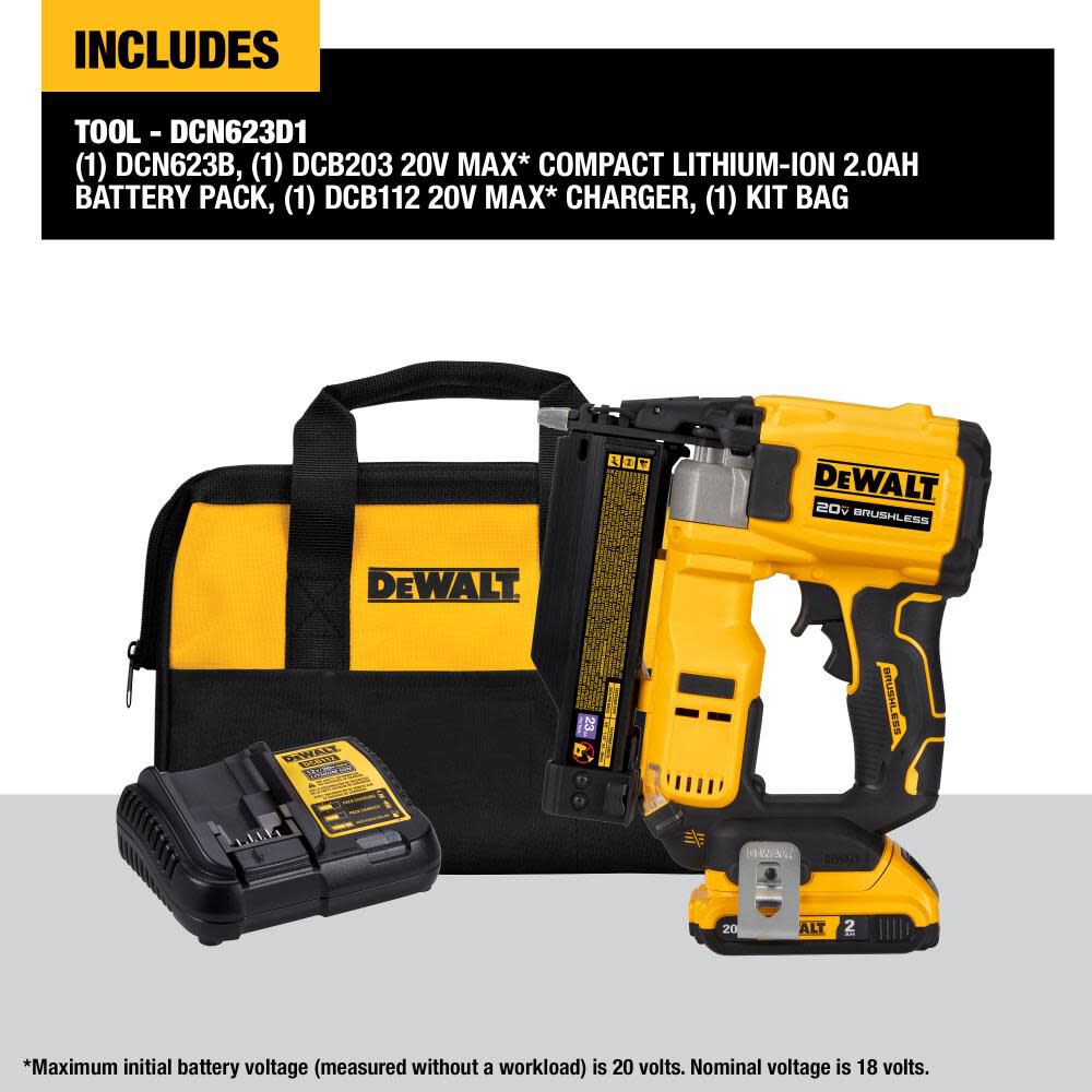 ATOMIC Compact Series 20V MAX Pin Nailer 23 Gauge Kit DCN623D1 from