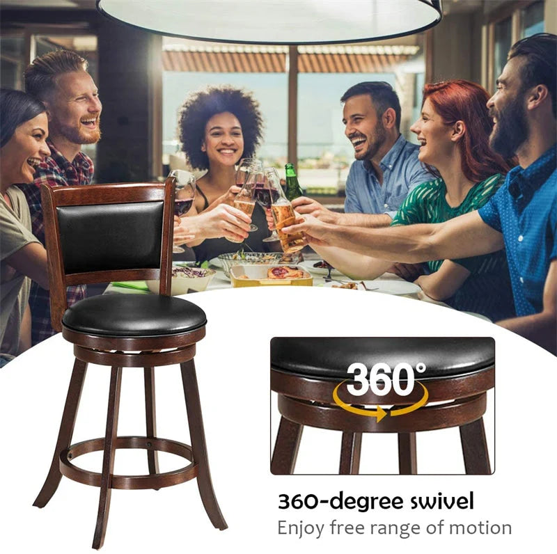 2-Pack 24" Wooden Counter Stools, 360° Swivel Bar Stools with Backs, Counter Height Stool, Upholstered Bar Chairs Dining Chairs