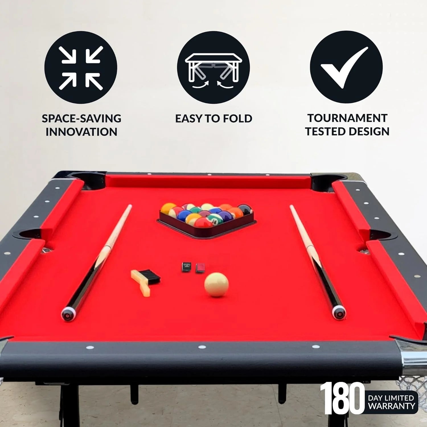 Hathaway Fairmont 6 Ft Portable Pool Table, Adults Folding Billiards Tables for Game Room with Easy Foldable Storage, Includes Full Set of Billiard Balls, Cues, Chalk & Brush