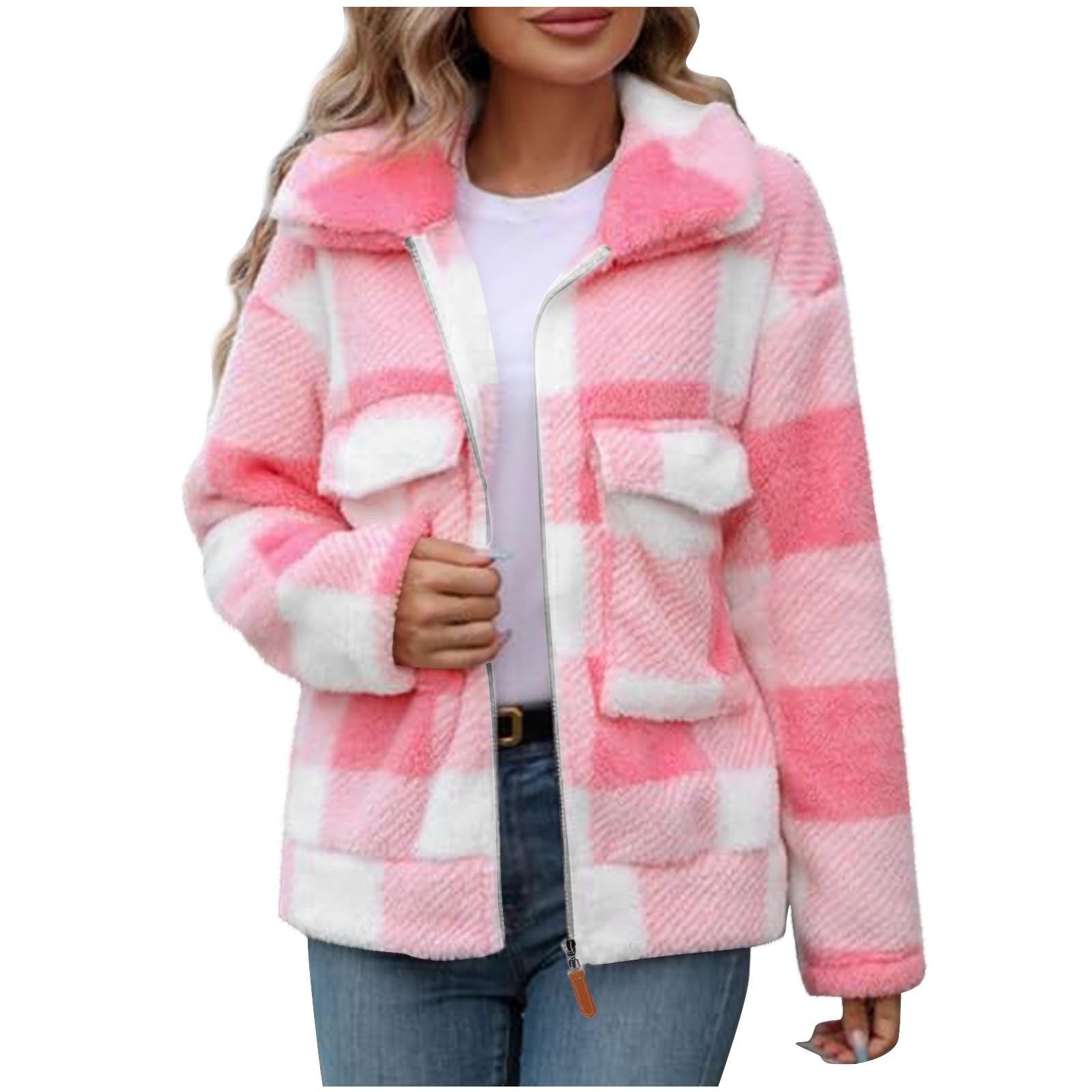 Double-Sided Polar Fleece Plaid Zip-Up Fluffy Coat