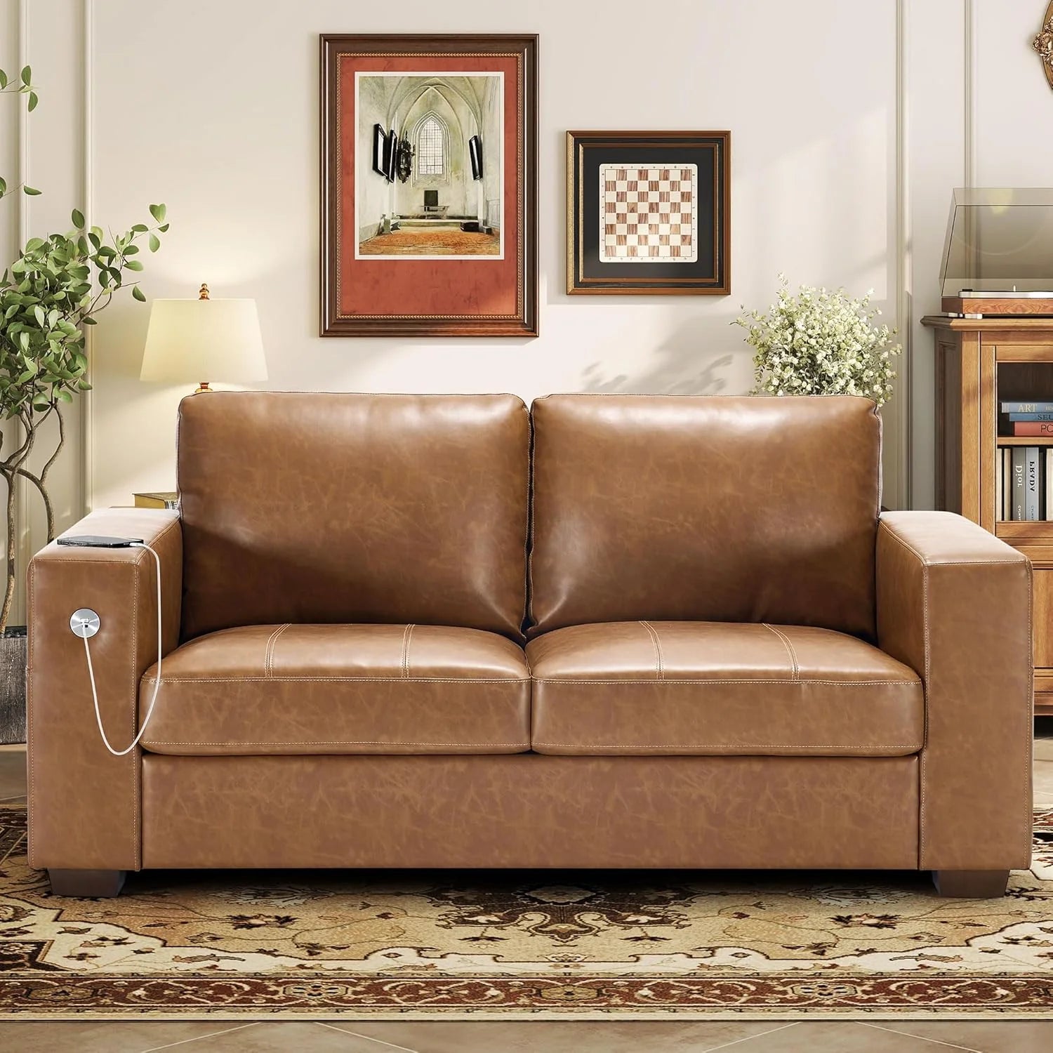 Hanherry 89" Sofa for Living Room, Modern Comfy Sofa with Medium Firm Seat Cushion, Removable Cover,Wide Armrest,USB/Type-C Port,Chenille Fabric Couches for Small Space,Apartment