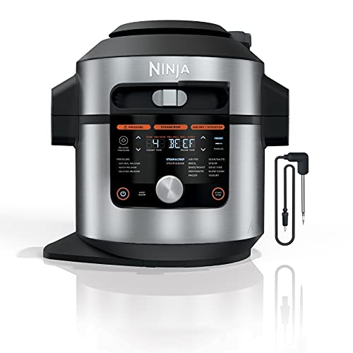 Ninja OL701 Foodi 14 in 1 SMART XL 8 Qt. Pressure Cooker Steam Fryer with SmartLid &amp; Thermometer   Auto Steam Release, that Air Fries, Proofs &amp; More, 3 Layer Capacity, 5 Qt. Crisp Basket, Silver/Black