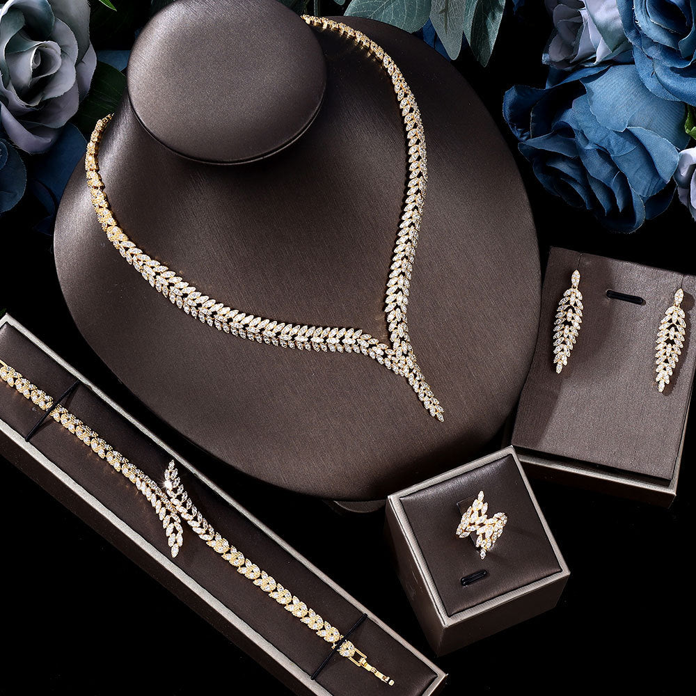 3A Zircon Jewelry Micro Set Full Crystal Necklace And Earrings 4 Piece Set For Weddings And Banquets