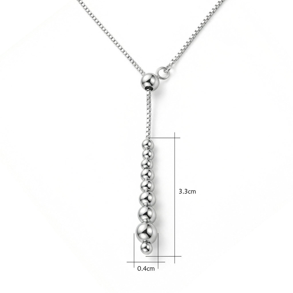 925 Sterling Silver Elegant Sterling Silver Graduated Bead Lariat Necklace with Adjustable Slider Box Chain