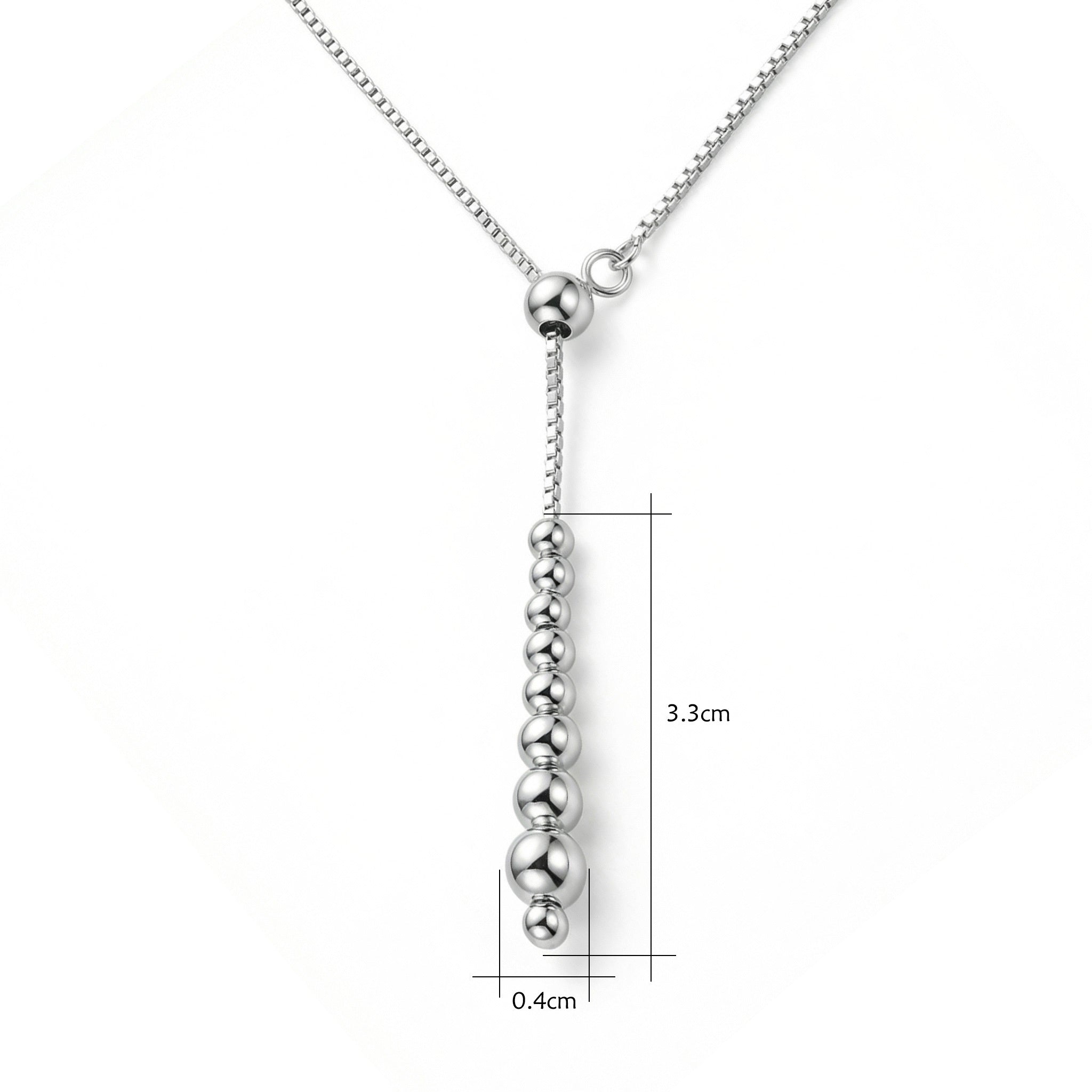 925 Sterling Silver Elegant Sterling Silver Graduated Bead Lariat Necklace with Adjustable Slider Box Chain
