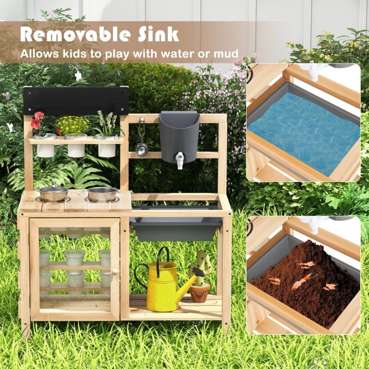 Mud Kitchen Playset with Sink and Plants Observation Room