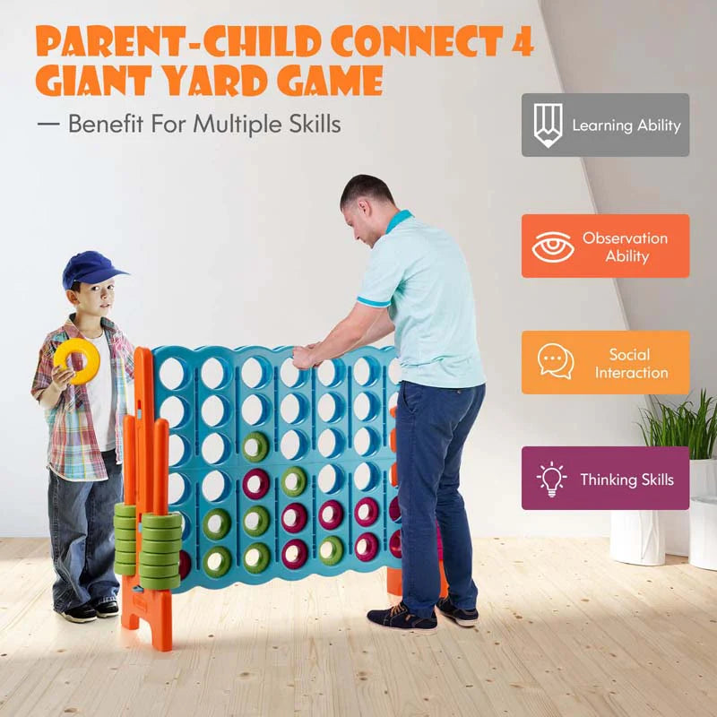 Giant 4-In-A-Row, Jumbo 4-to-Score Giant Game Set with 42 Jumbo Rings & Quick-Release Slider