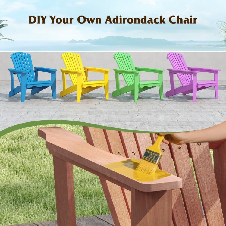 Solid Wood Adirondack Chair with High  Backrest and Wide Armrests
