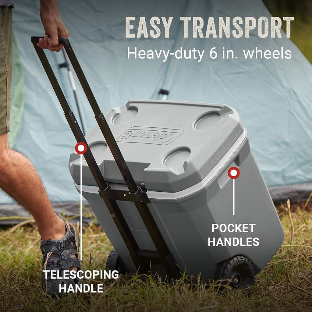 Coleman Classic Series Insulated Portable Wheeled Cooler, Leak-Resistant Outdoor Hard Cooler Keeps Ice up to 5 Days, 100-Quart