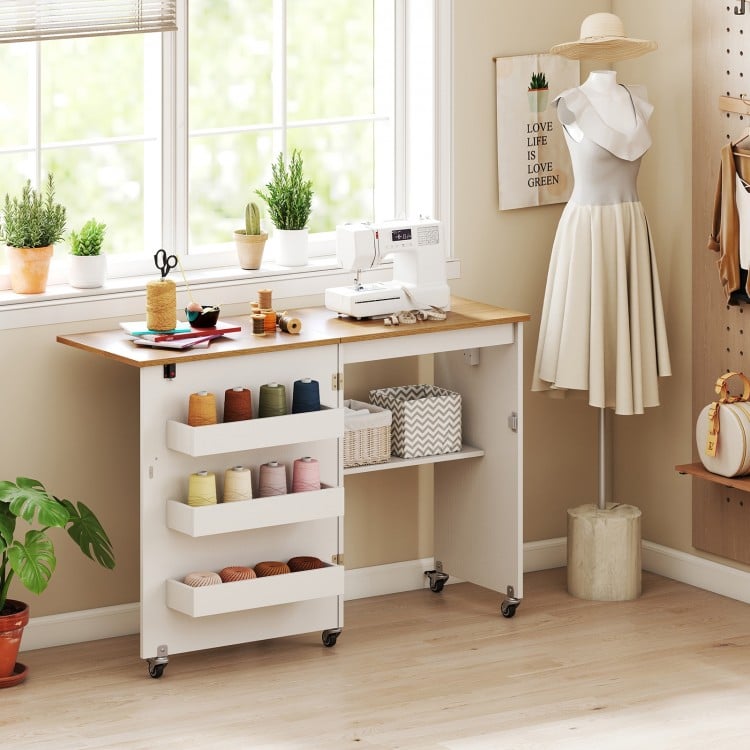 Sewing Machine Table with Charging Station and Lockable Casters