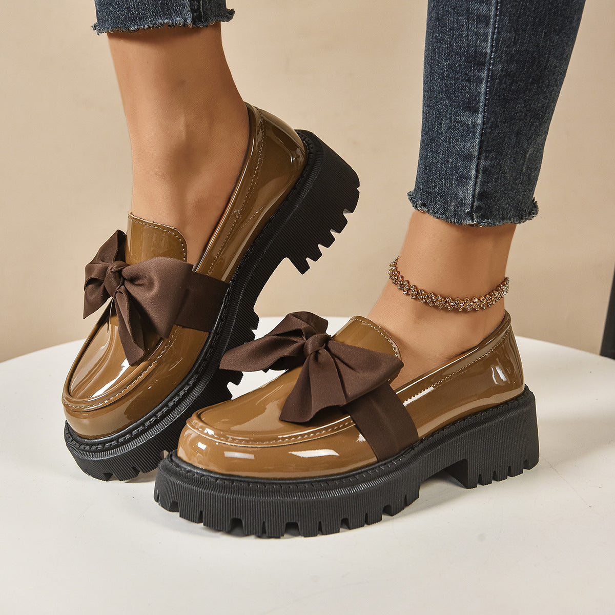 Bow-tie Loafer Shoes For Women Vintage Style