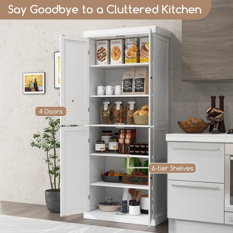 72.5 Inches Tall Buffet Cabinet with 6-Tier Shelves and 4 Doors