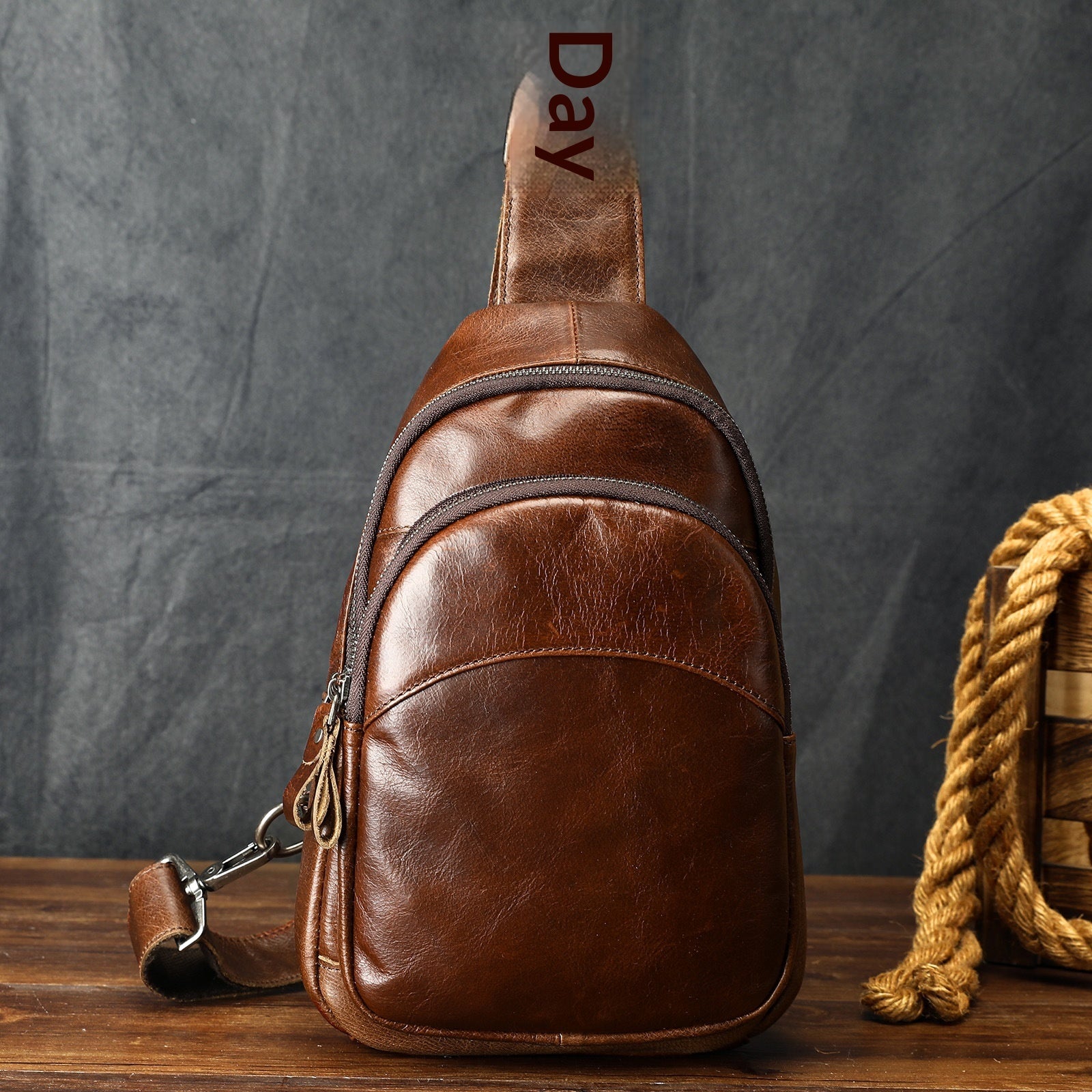 Mens Full-Grain Shoulder Casual Minimalist Chest Bag Large Capacity Genuine Leather