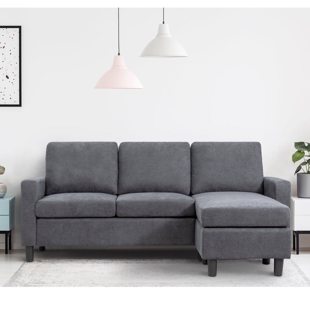 Walsunny Convertible Sectional Sofa, L-Shaped Linen Fabric Couch with Reversible Design and Movable Ottoman for Small Spaces