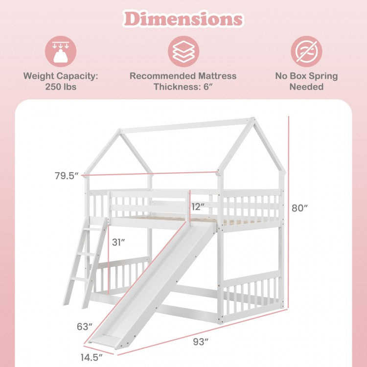 Twin Over Twin House Bunk Bed with Slide and Ladder