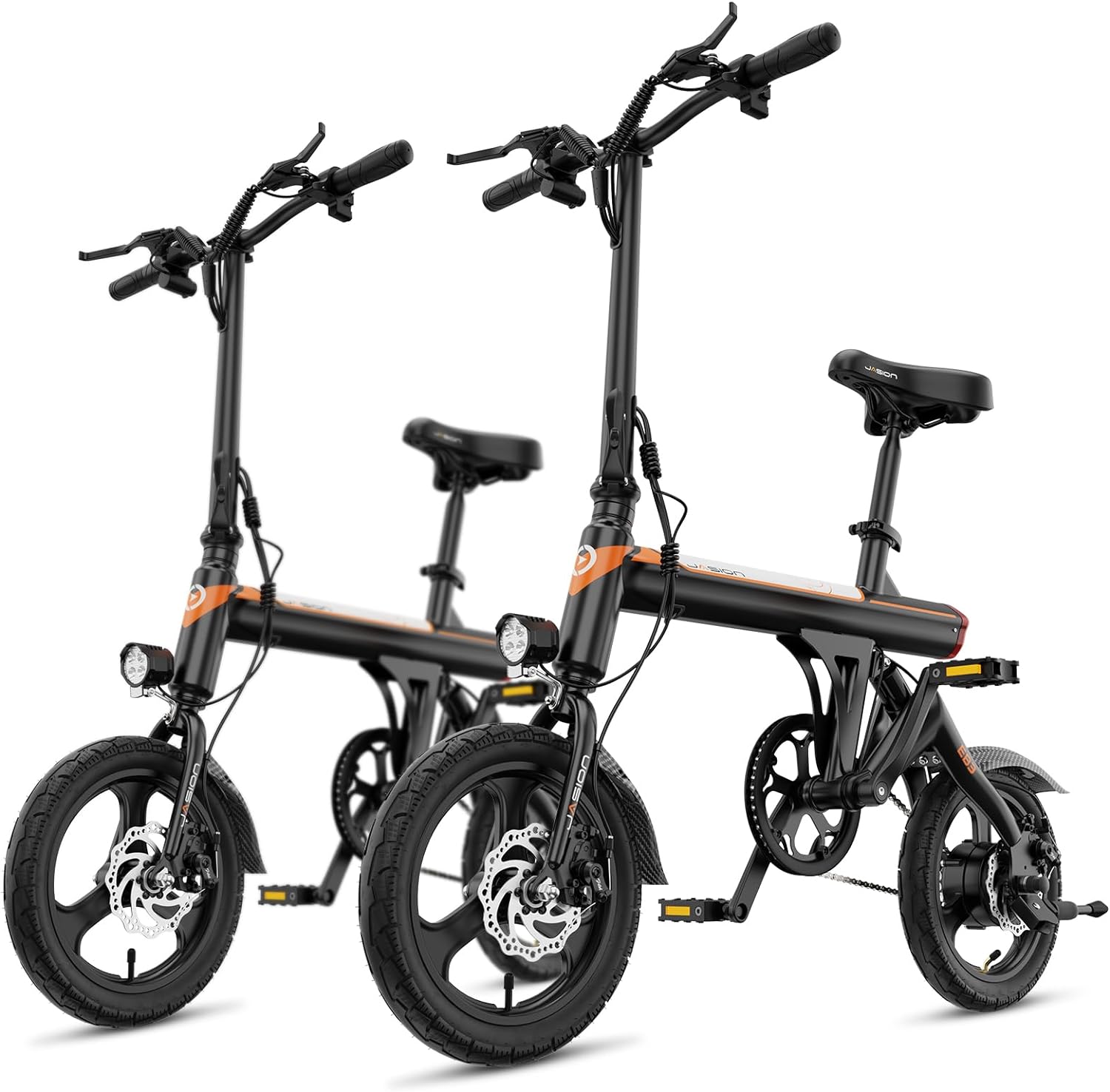 Jasion EB3 Electric Bike Adults 21mph, 500W Peak Motor, 270Wh Battery, Rear Suspension, 3 Levels Assist, 14" Folding Ebike for Adults and Teens, Complies to UL2849