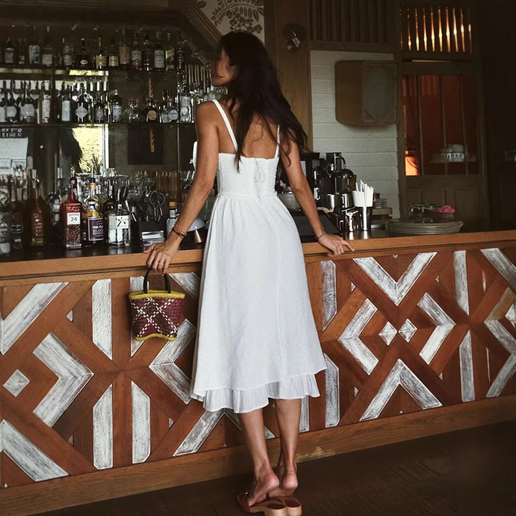 French-style Resort Slip Dress Sexy Open-back Solid Color High-waisted Figure-flattering