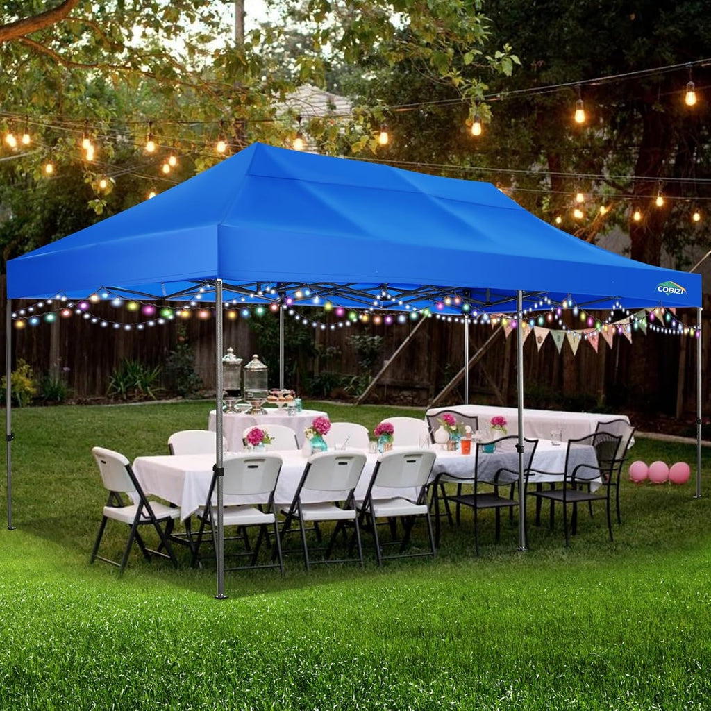 COBIZI 10x20 Heavy Duty Pop up Canopy Tent with 6 sidewalls Easy Up Commercial Outdoor Canopy Wedding Party Tents for Parties All Season Wind & Waterproof Gazebo with Roller Bag,Black(Frame Thickened)