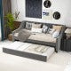 Twin Size Daybed with Trundle Sofa Bed with Curved Armrests and Backrest