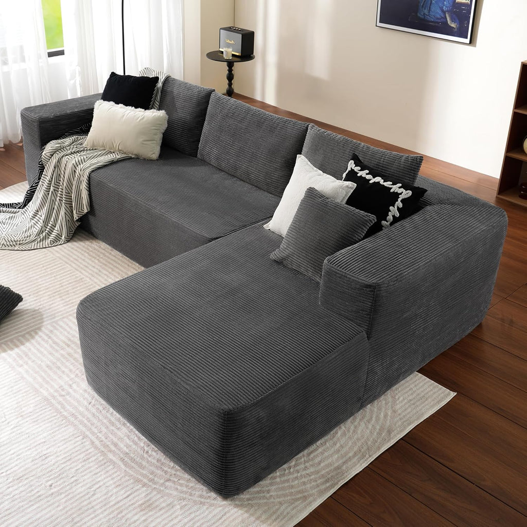 ovios 104" Cloud Sectional Couch with L-Shape Chaise,Modern Modular Sofa with Deep Seat, Upholstered Couches for Living Room Bedroom,No Assembly Required, Black (Corduroy Fabric)