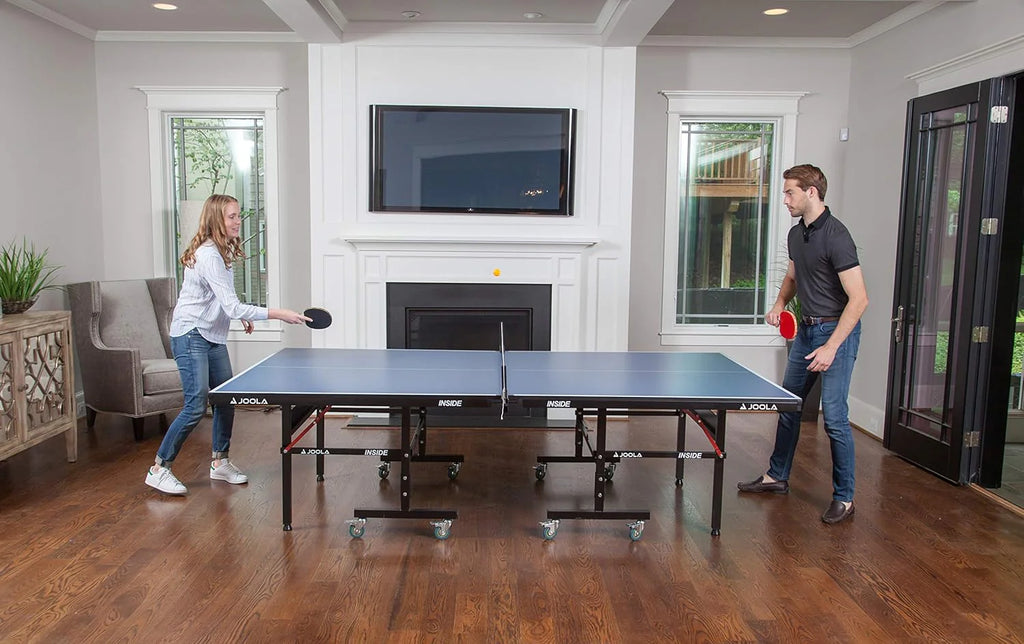 Inside Professional MDF Indoor Ping Pong Table with Quick Clamp Table Tennis Net and Post Set - 10 Minute Easy Assembly - Tournament Quality - Foldable with Single Player Playback Mode