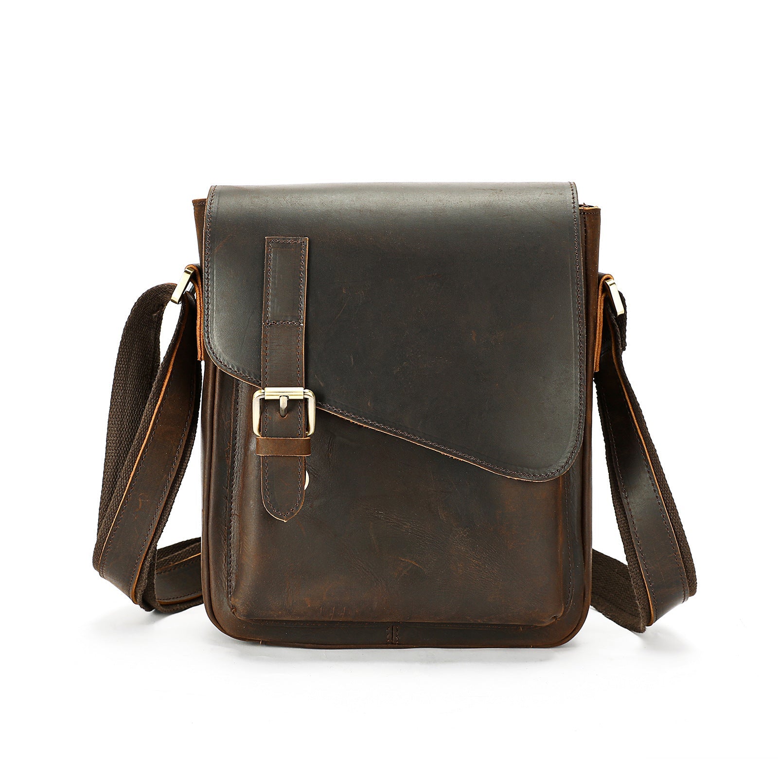 Genuine Leather Mens Shoulder Fashion Saddle Leather Crossbody Casual Messenger Bag