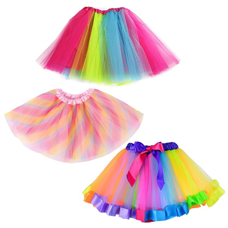 Neon Ball Party Rainbow Striped Gloves Bow Tie Suspenders Stockings Skirt Suit