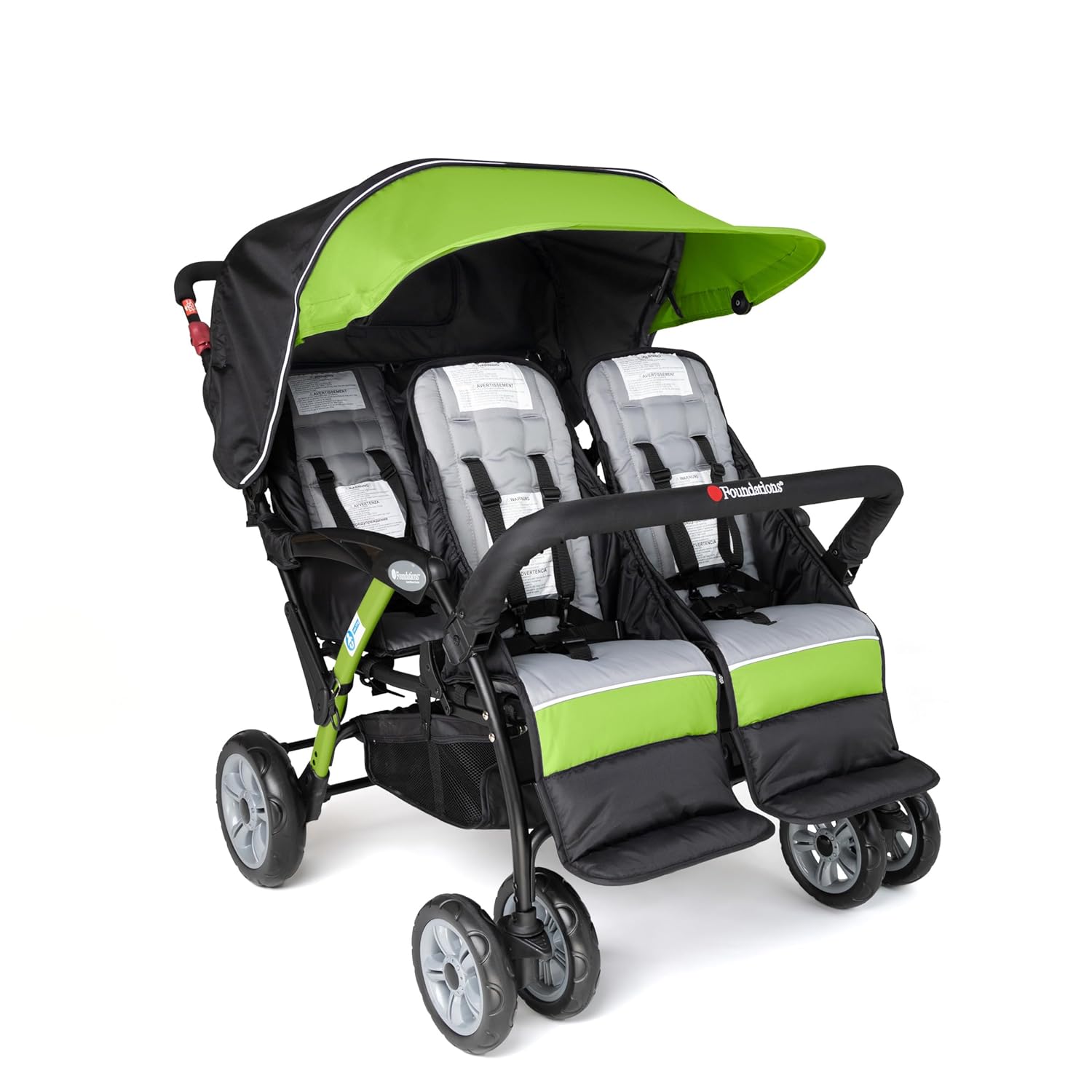 Compass Quad 4 Seat Stroller | 4-Seat Stroller for Daycare | Oversized UV Blocking Canopy | 5-Point Harness | Easy Loading | Storage Bucket | Teal