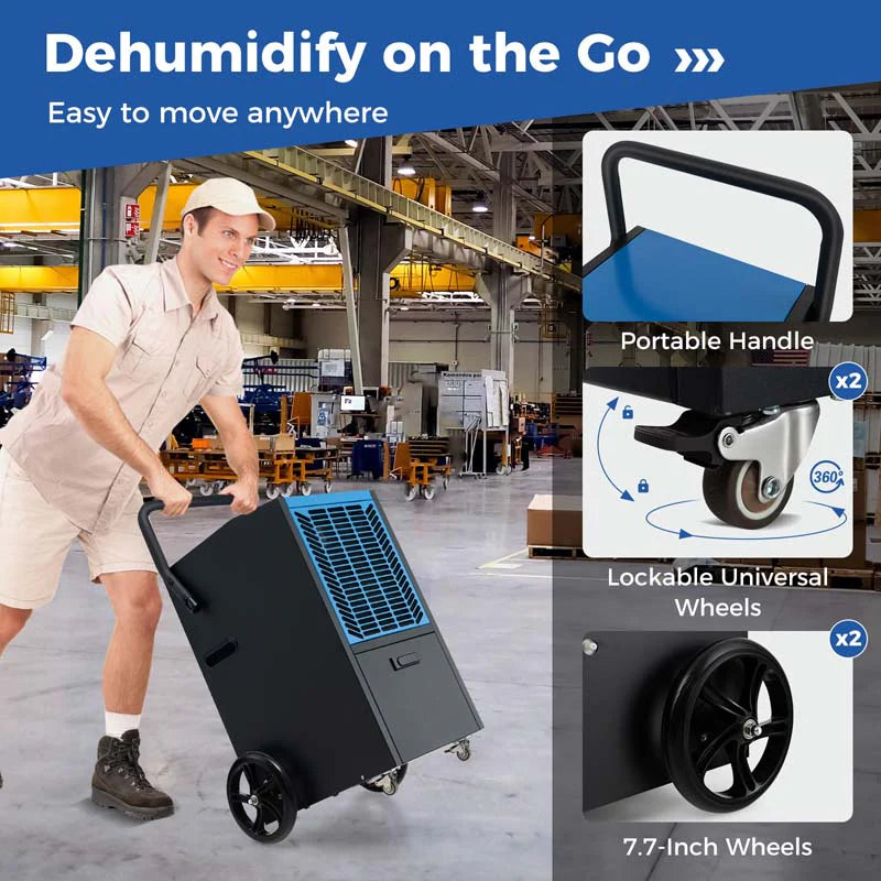 140 Pints Portable Crawl Space Dehumidifier w/Pump & Drain Hose, Industrial Commercial Dehumidifier for Basement Warehouse