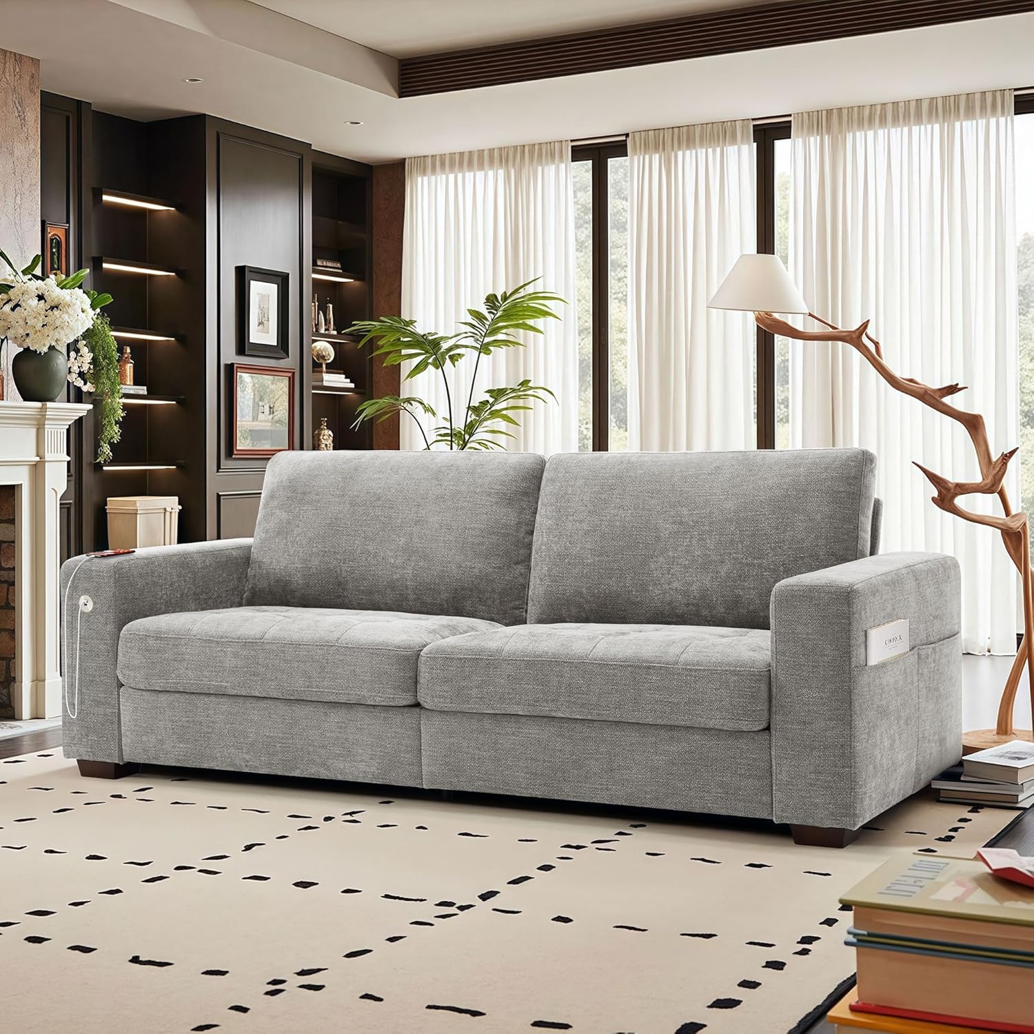 Hanherry 89" Sofa for Living Room, Modern Comfy Sofa with Medium Firm Seat Cushion, Removable Cover,Wide Armrest,USB/Type-C Port,Chenille Fabric Couches for Small Space,Apartment