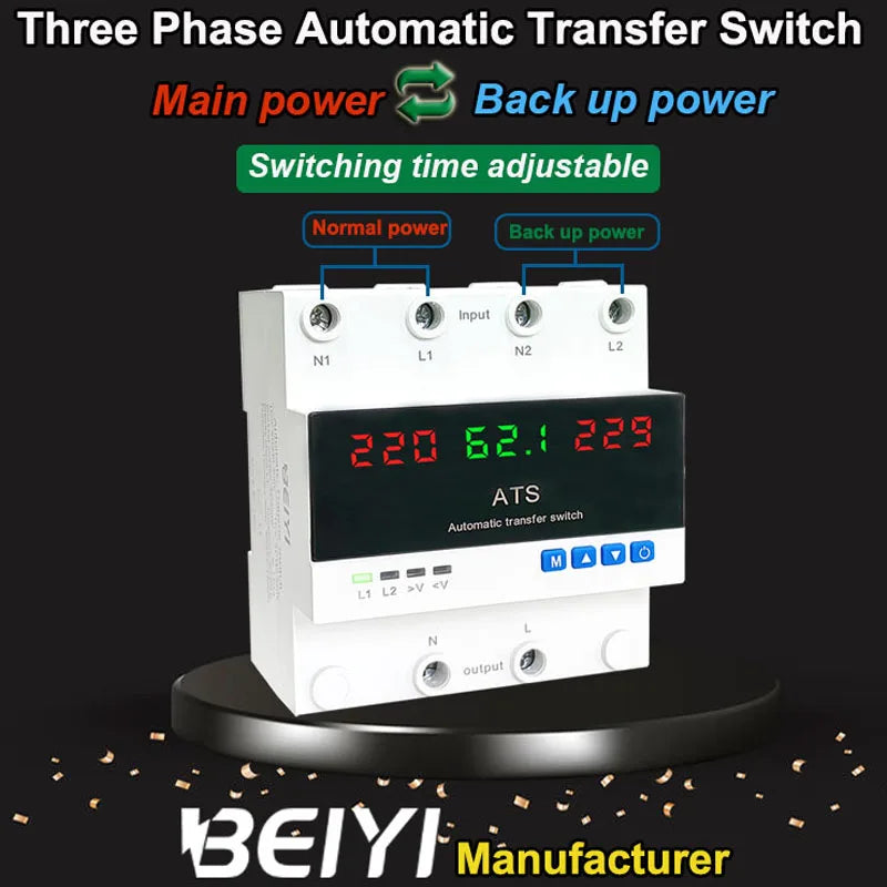 Iraq Market New Design Double Power Ats 30a 63a Adjustable Automatic Change Over Switch 110 220v
