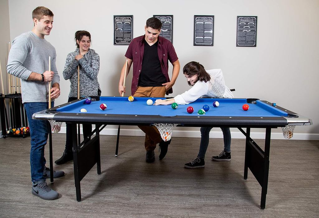 Hathaway Fairmont 6 Ft Portable Pool Table, Adults Folding Billiards Tables for Game Room with Easy Foldable Storage, Includes Full Set of Billiard Balls, Cues, Chalk & Brush